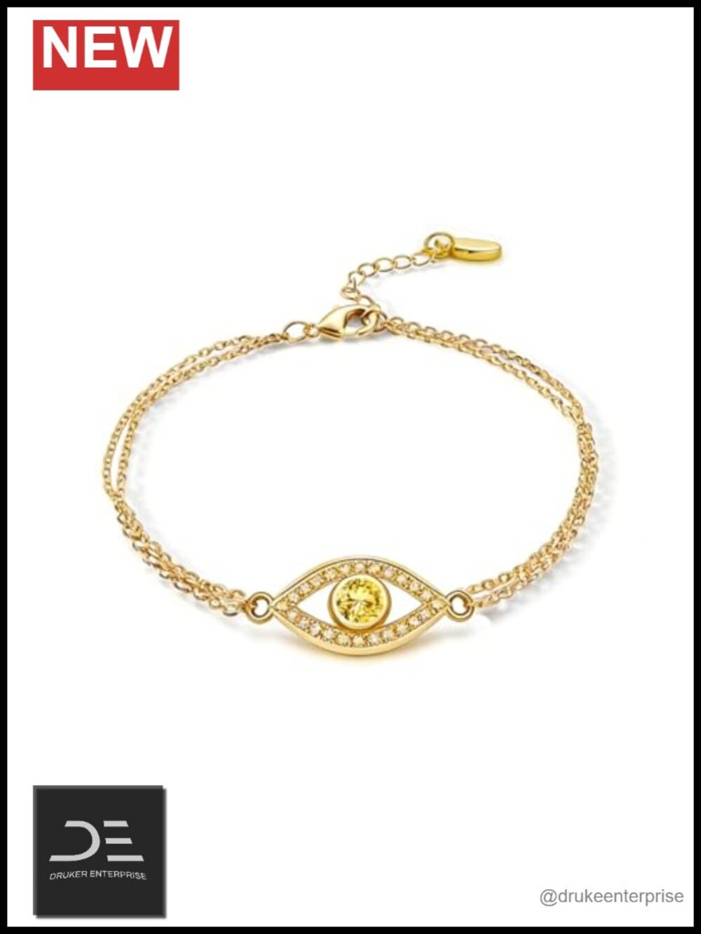 18K Gold Plated Evil Eye Birthstone Double Chain Bracelet for Women